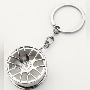 Car Wheel Rim Keychain Silver Color